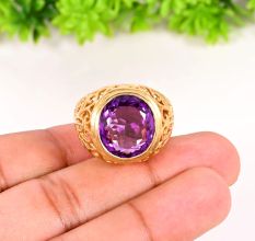 Designer Ring for Women in Solid 925 Sterling Silver with Amethyst Gemstone and 18k Vermeil Gold